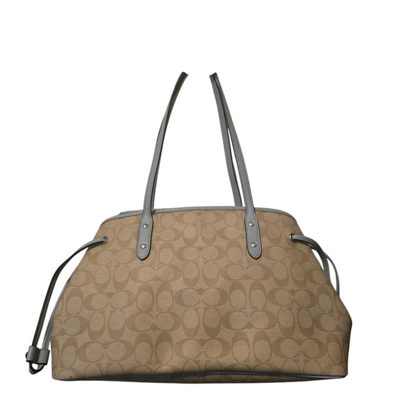 Coach Purse Womens Signature Carryall Drawstring Shoulder Tan Blue A2022-57842 - Picture 2 of 11